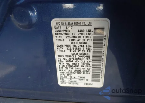 2017 Nissan Rogue Sl из США, поврежденный, VIN JN8AT2MT6HW142068